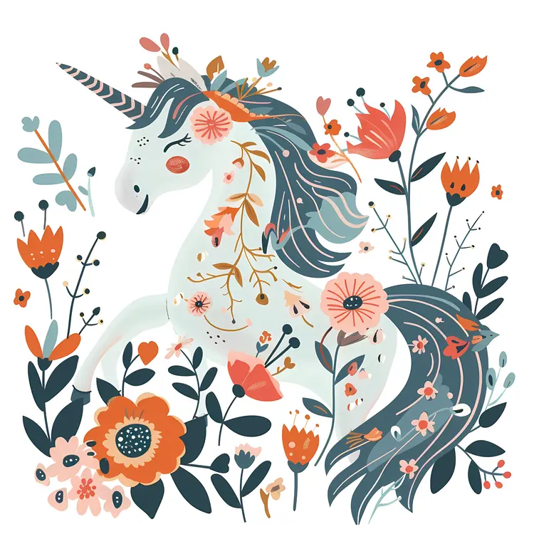 White Unicorn with Flowers