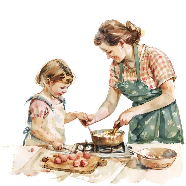 Mother and Daughter Cooking Together