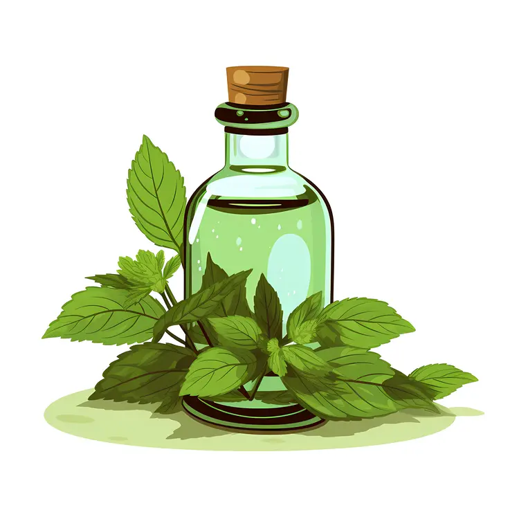 Green Bottle with Mint Leaves Illustration