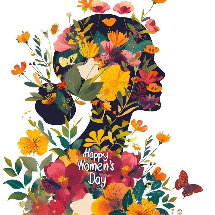 Happy Women's Day with Floral Silhouette