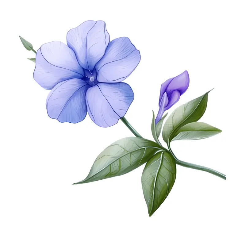 Blue Flower with Bud and Leaves