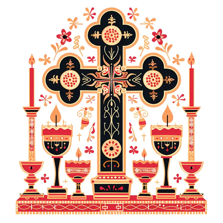 Decorative Cross and Chalices with Candles