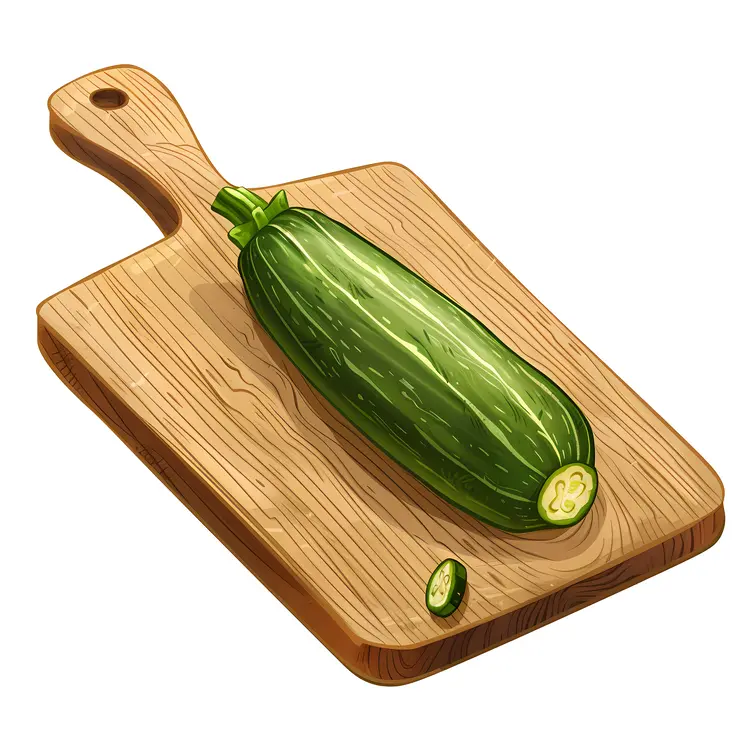 Single Fresh Green Zucchini on Cutting Board