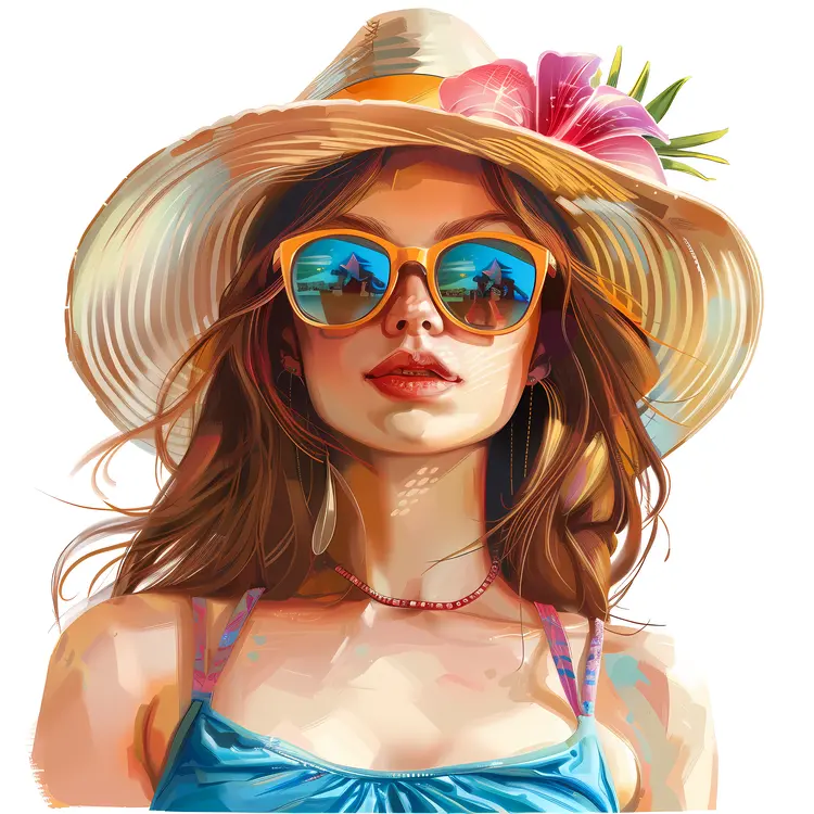 Stylish Woman in Sunglasses and Summer Hat