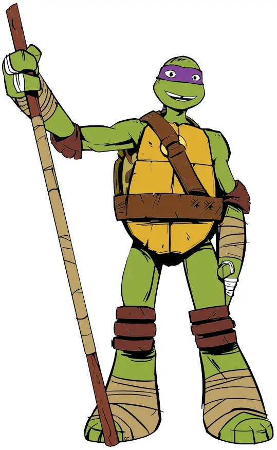 Green Turtle with Purple Mask Holding a Staff