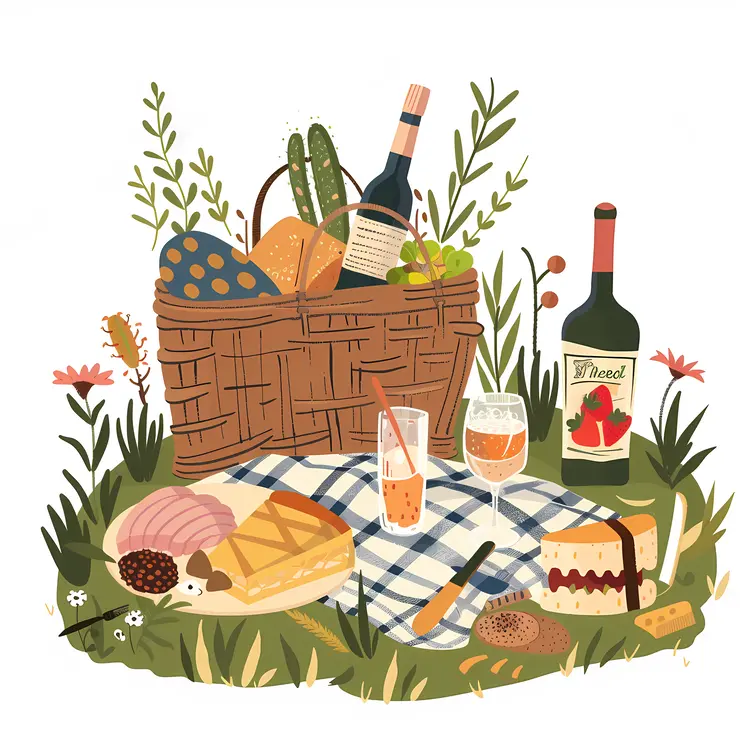 Picnic with Wine and Bread