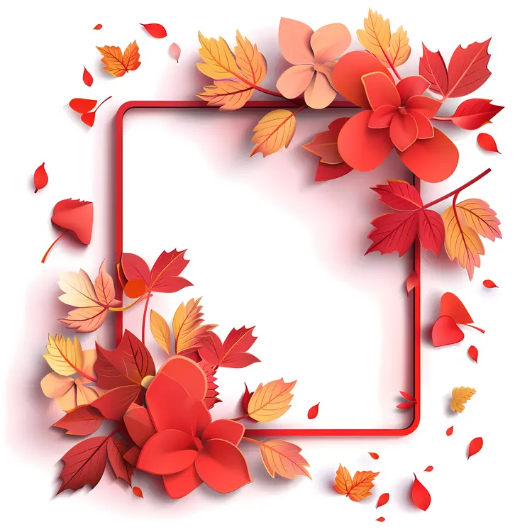 Red and Orange Leaves on Square Frame