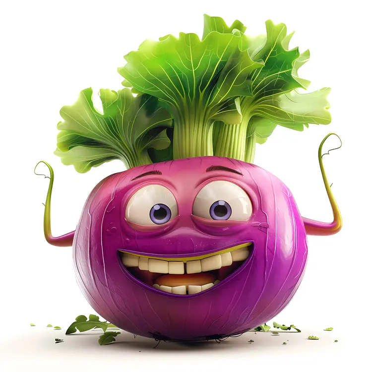 Happy Cartoon Purple Turnip with Leaves