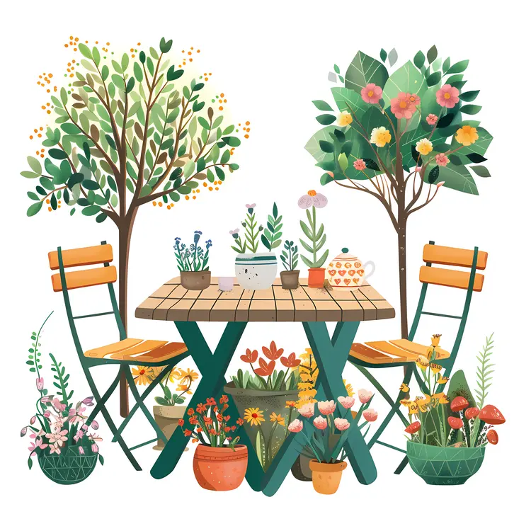 Garden Table with Chairs and Flowers