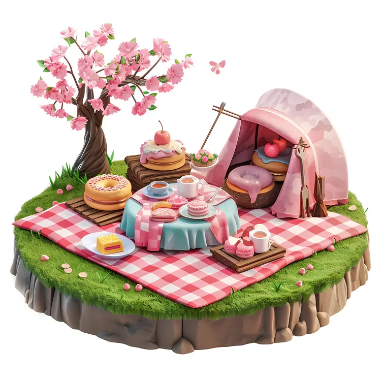 Picnic with Tent and Food Illustration