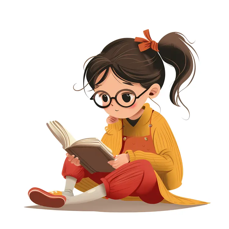 Girl Sitting and Reading a Book