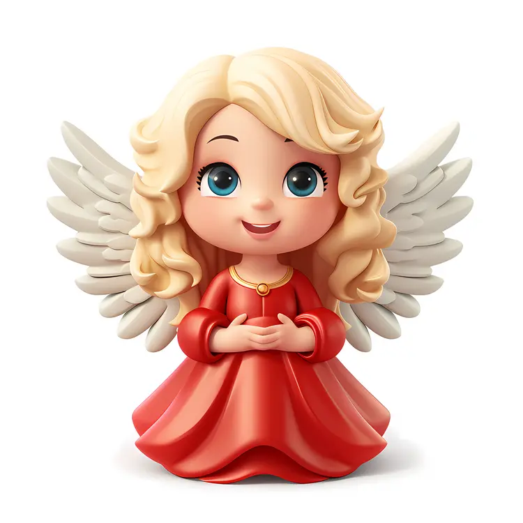 Blonde Angel in Red Dress with Wings