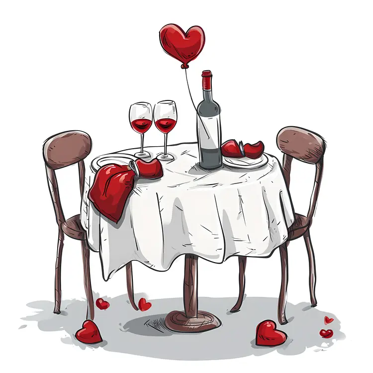 Romantic Dinner Table with Wine and Heart Balloon
