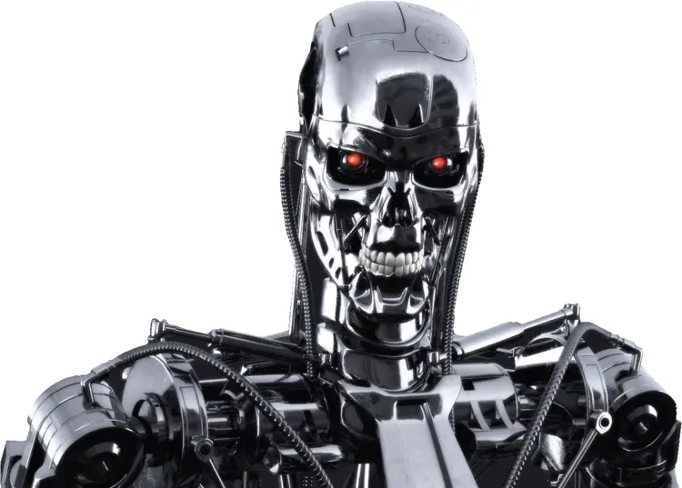 Shiny Metallic Robot with Red Eyes