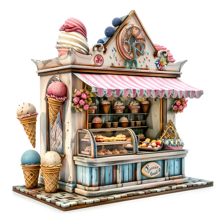 Vintage Ice Cream Shop with Colorful Sweets