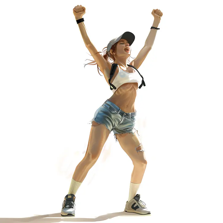 Victorious Female Athlete in Casual Sportswear