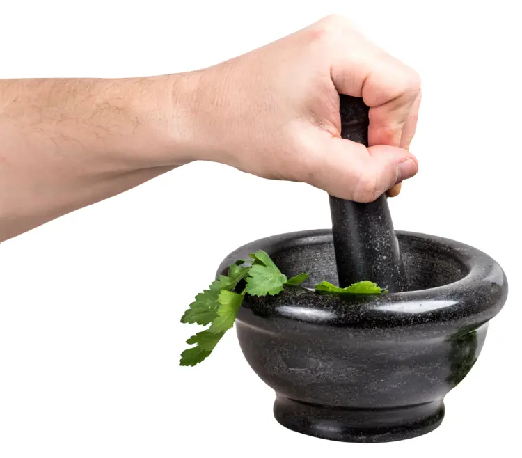 Mortar and Pestle with Fresh Herbs