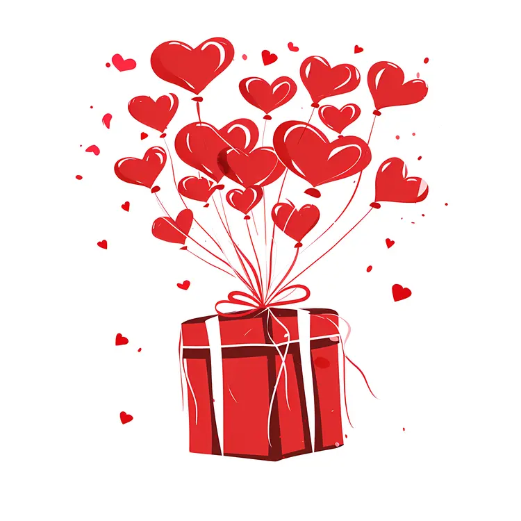 Red Gift Box with Heart Balloons