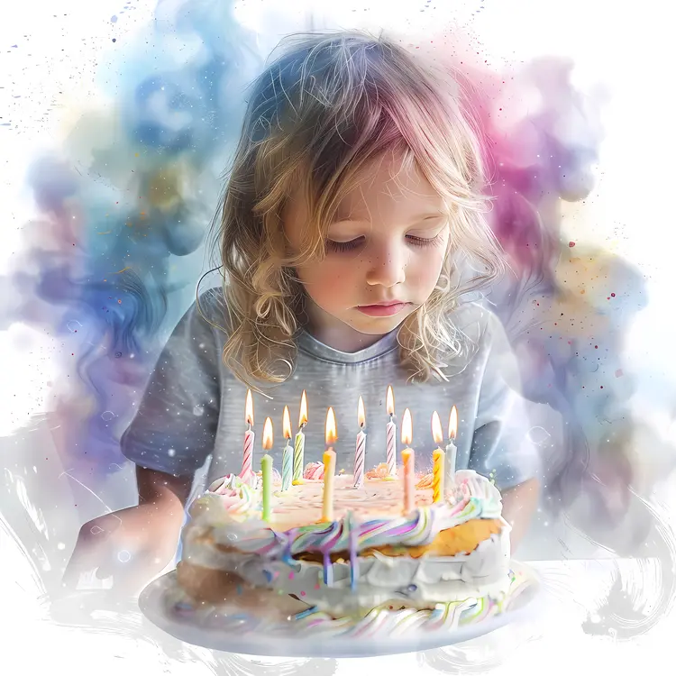 Child with Birthday Cake and Candles