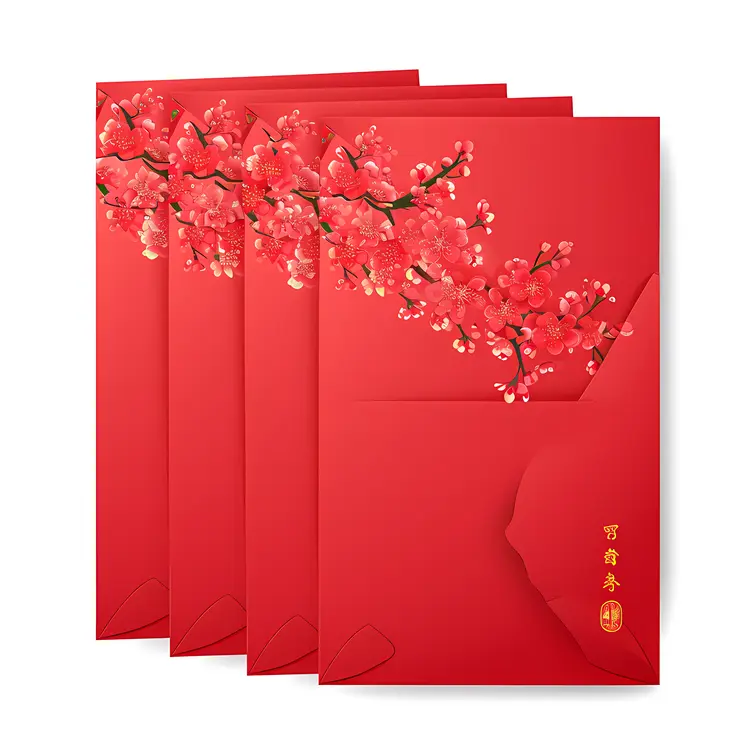 Red Envelopes with Cherry Blossom Design