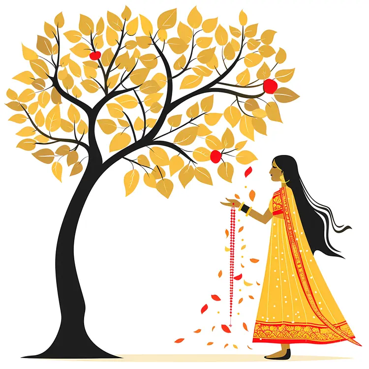 Woman in Traditional Dress by Tree