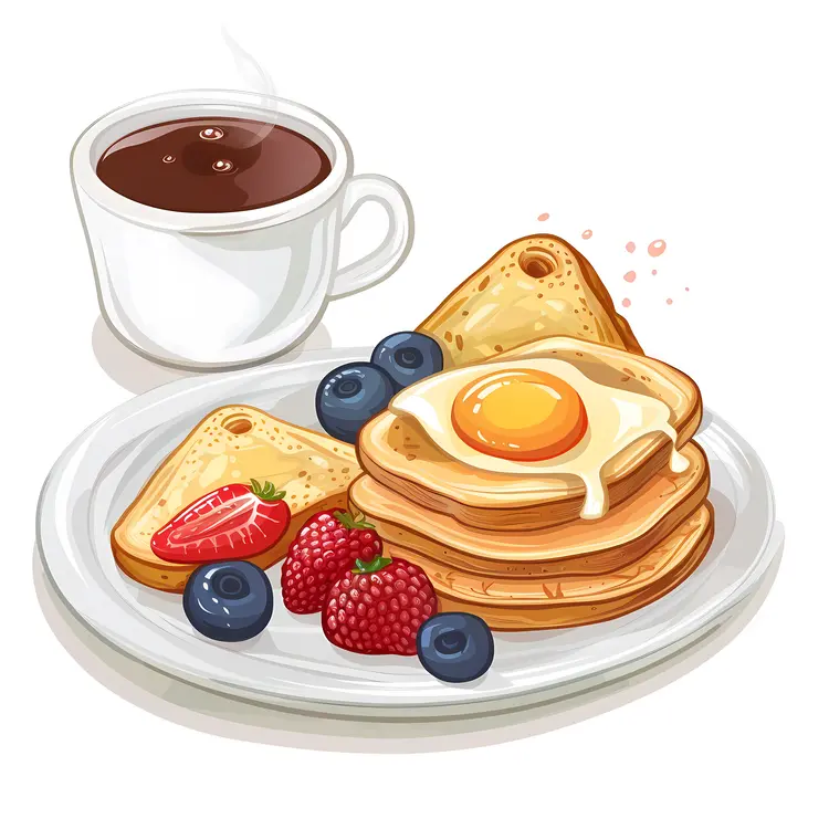 Breakfast with Pancakes, Toast, and Coffee
