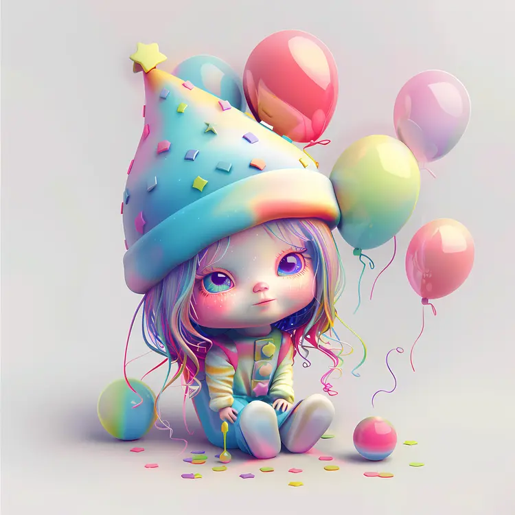 Cute Girl with Balloons and Hat