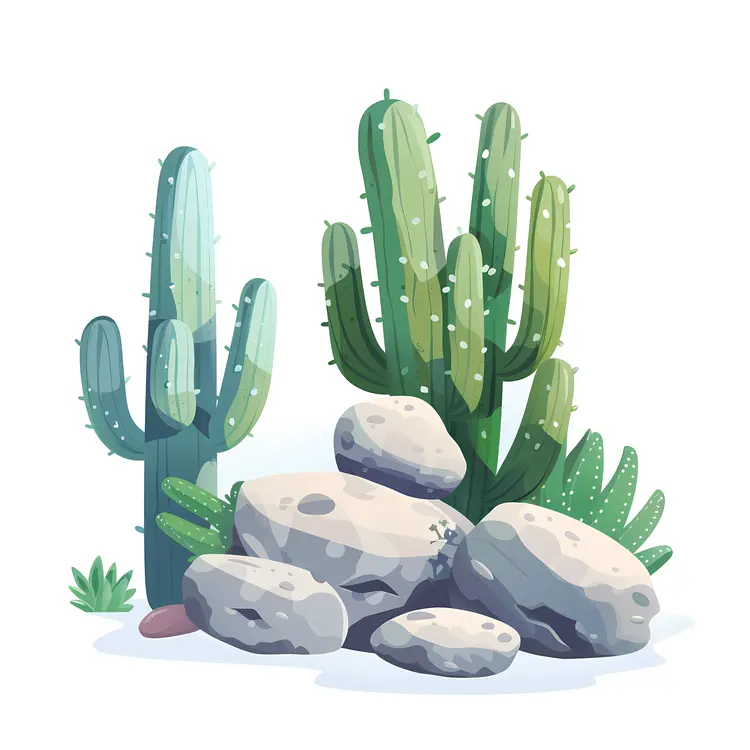 Cactus and Rocks Illustration