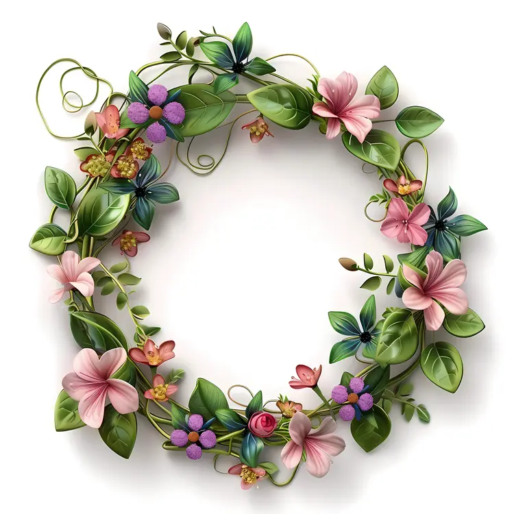 Simple Floral Wreath with Pink and Green Elements