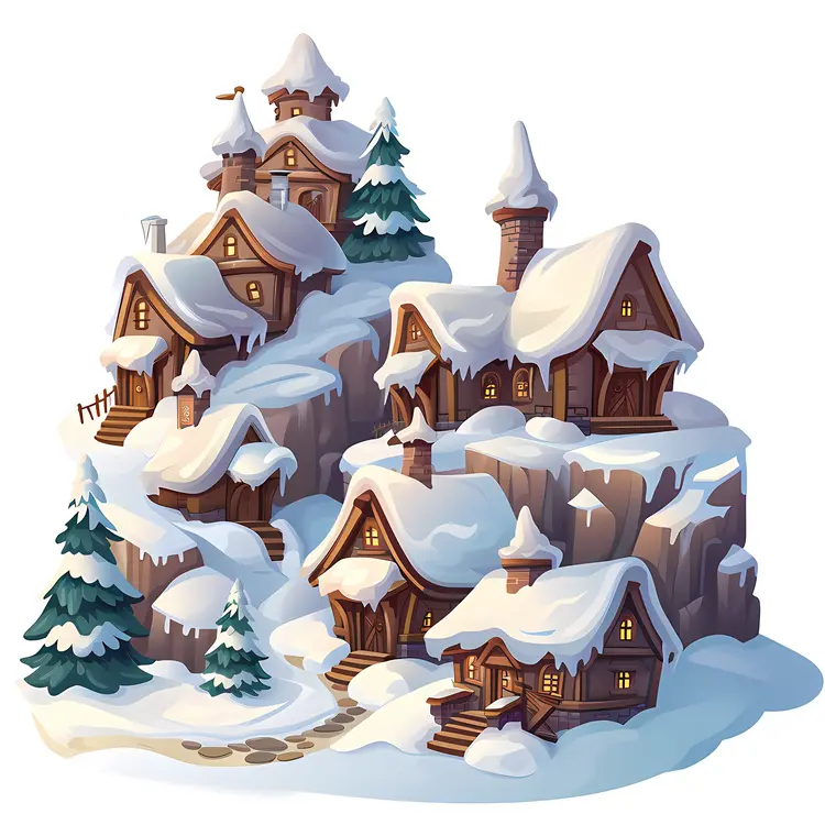 Snowy Houses in Mountain Village