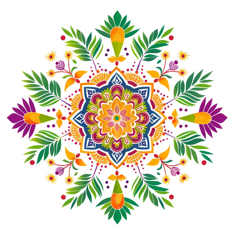 Colorful Mandala with Leaves and Flowers