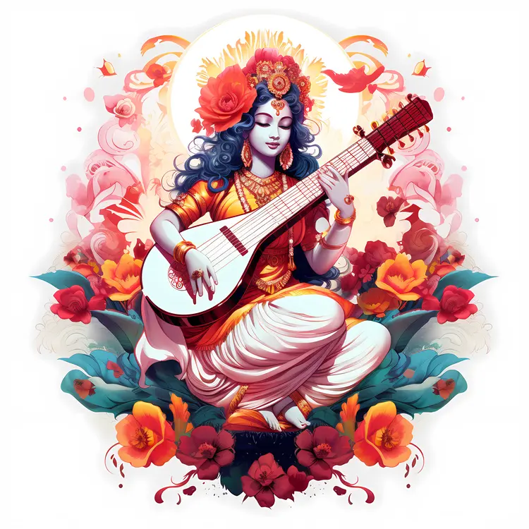 Divine Goddess Saraswati Playing Veena