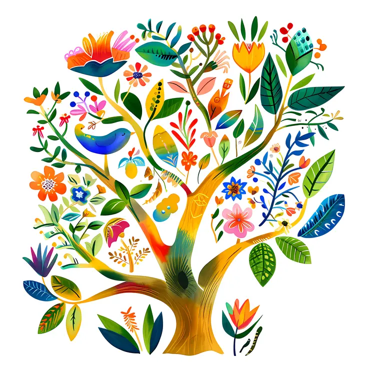 Colorful Tree with Flowers and Leaves
