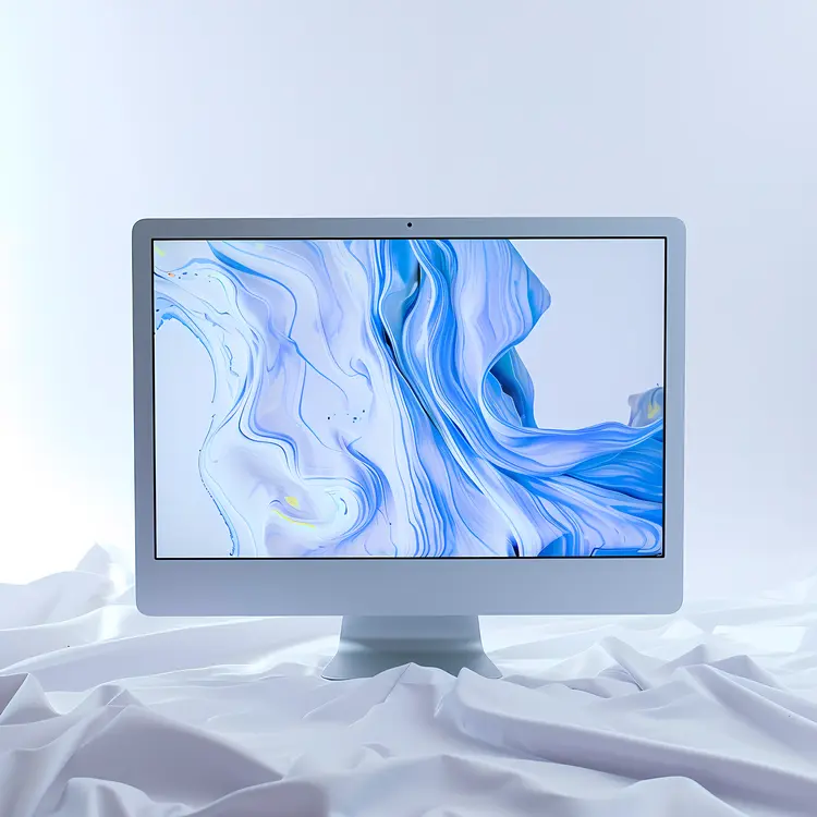Modern Computer with Blue Abstract Background