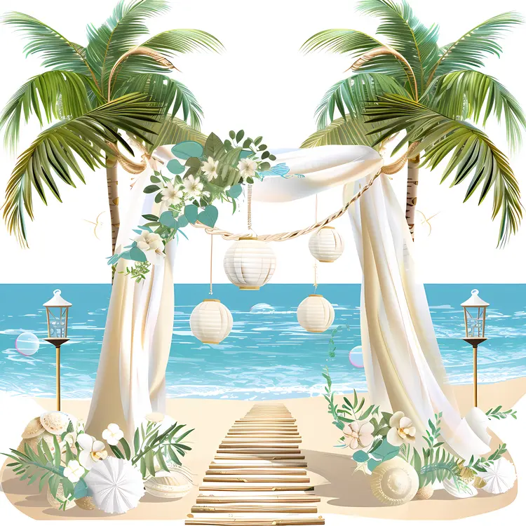 Tropical Beach Wedding Arch with Flowers