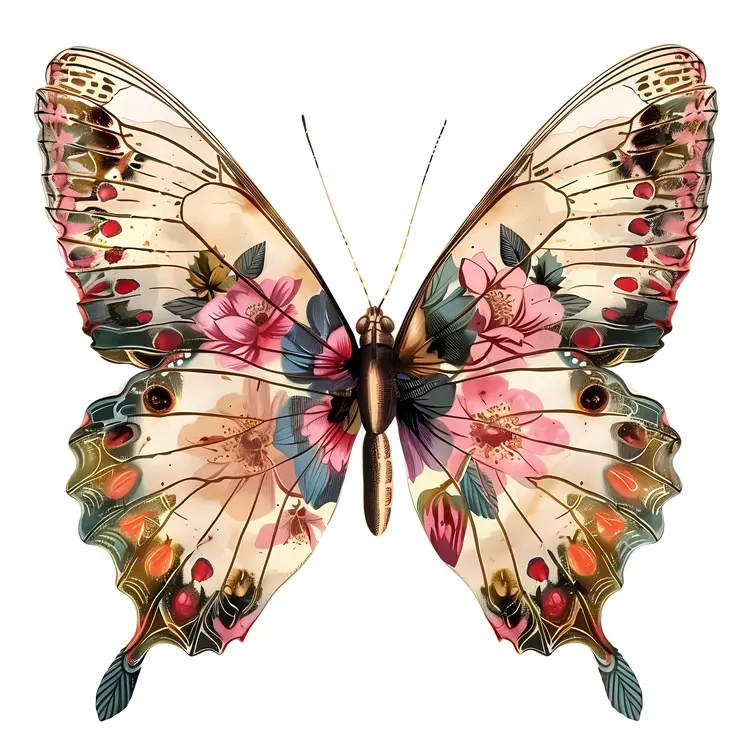 Colorful Floral Butterfly with Delicate Wings