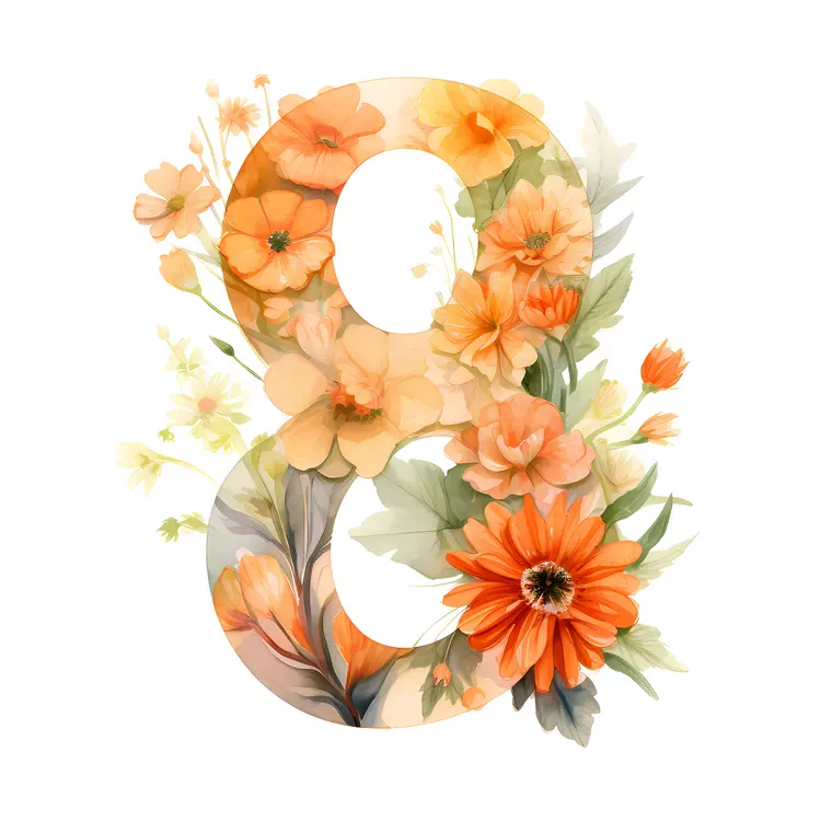 Floral Number 8 with Orange Flowers
