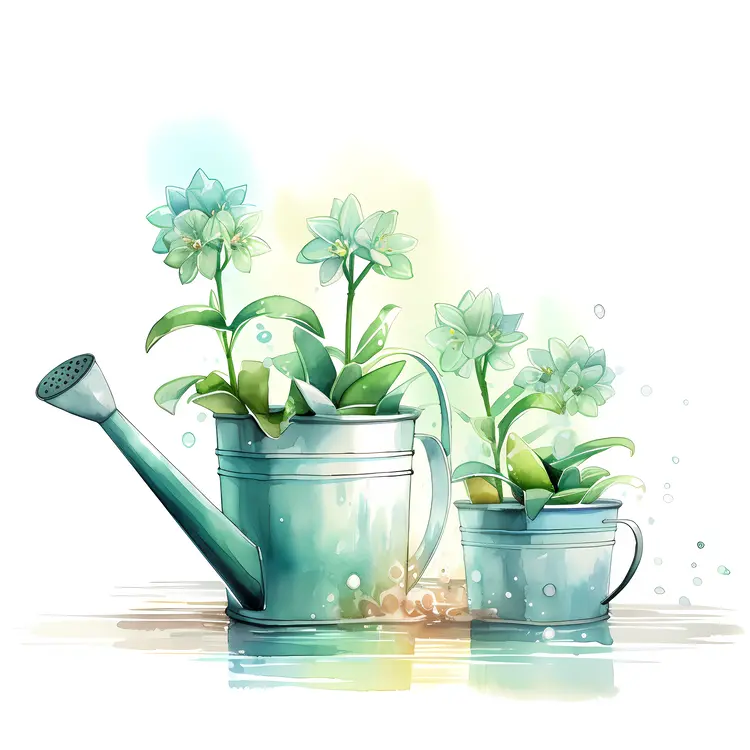 Watering Can with Green Plants