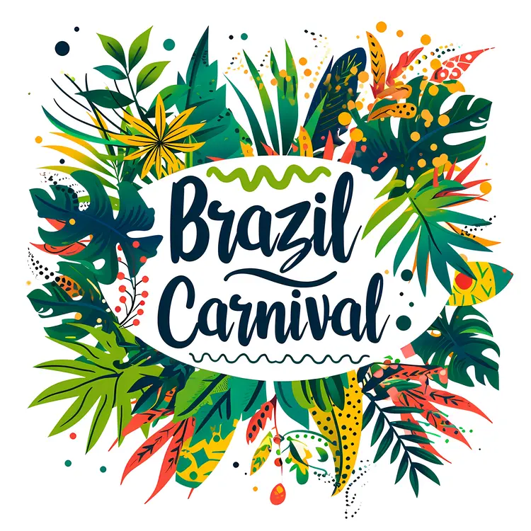 Colorful Brazil Carnival with Tropical Leaves