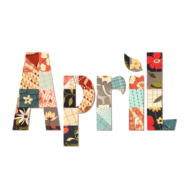 April Text with Patchwork Design