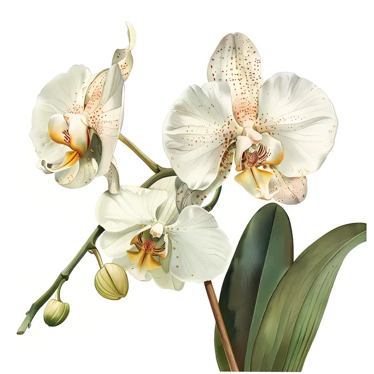 Elegant White Orchids with Green Leaves