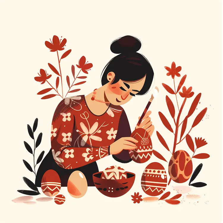 Woman Painting Decorated Eggs for Easter