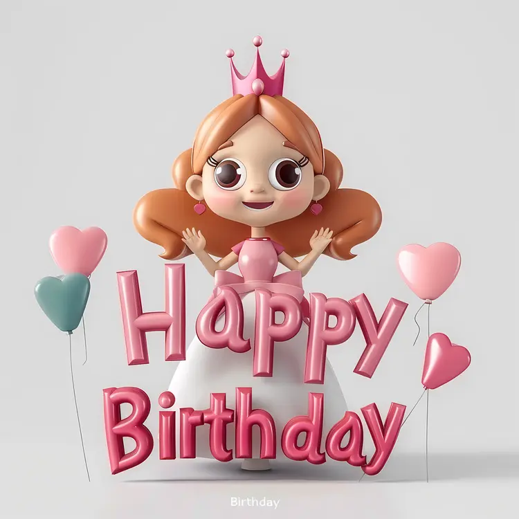 Princess in Pink Dress with Happy Birthday Sign