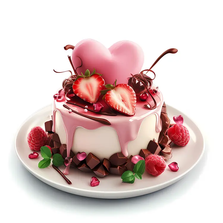 Heart-shaped Cake with Strawberries and Chocolate