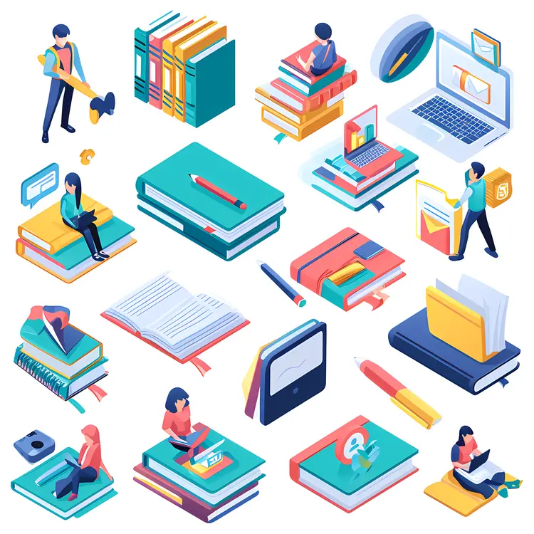 Various Students Learning with Books and Technology