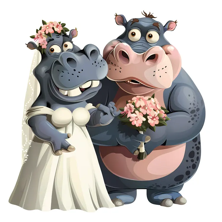 Cute Hippos in Wedding Attire