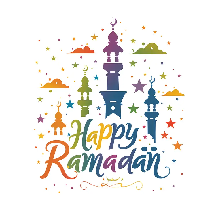 Happy Ramadan with Colorful Minarets and Stars