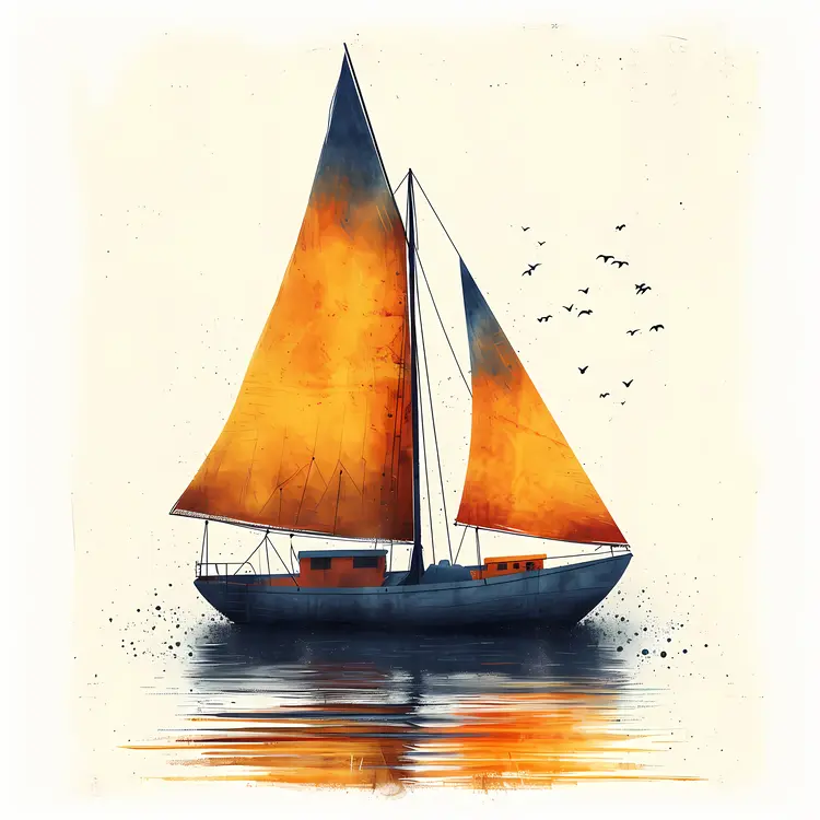 Single Sailboat with Orange Sails