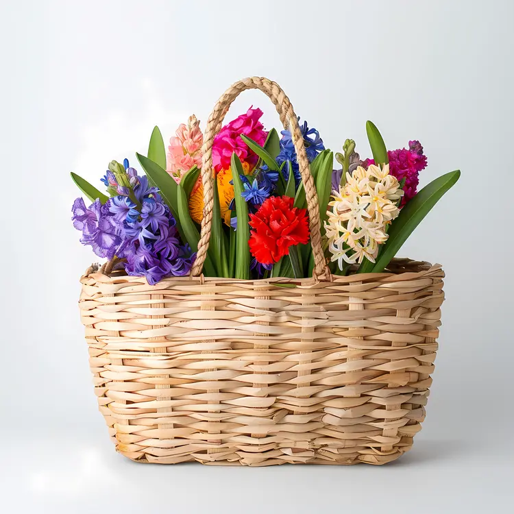 Woven Basket with Colorful Hyacinths