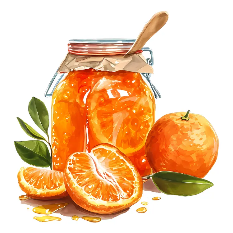 Orange Marmalade in a Jar with Whole and Sliced Oranges